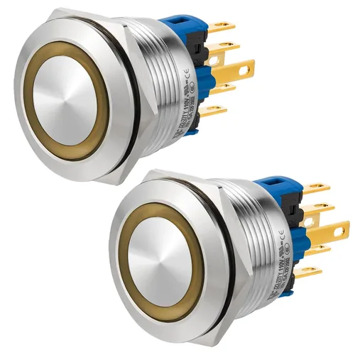 Vista 17 de 2 interruptores de botón de cierre de 0.866 in, 7/8 pulgadas, 110 V-120 V, SPDT, interruptor de encendido y apagado, impermeable, IP67, acero Azul