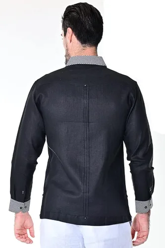 Vista 2 de bohio MLG1416 - Camisa de guayabera elegante con dos bolsillos, 100% lino, en (2)