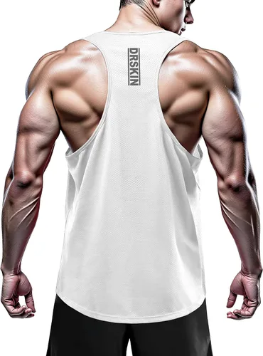 Vista 5 de DRSKIN Paquete de 4, 3 o 1 camisetas sin mangas para hombre, espalda en Y, malla muscular, entrenamiento, gimnasio, entrenamiento, atletismo, ajuste