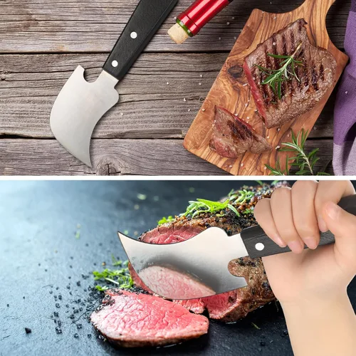 Vista 6 de Hanaive Paquete de 2 cuchillos basculantes para discapacitados, cuchillos afilados para carne con una sola mano, equipo adaptativo, artilugio, 8 x 3