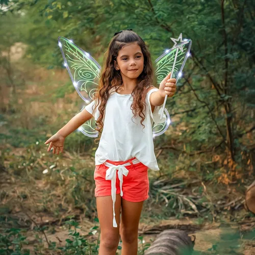 Vista 4 de Alas de hada iluminadas para mujeres y niñas, alas de ángel, alas fluorescentes de mariposa arco iris, disfraz de hada para Halloween, cosplay