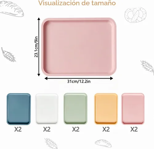 Vista 2 de Cieovo Paquete de 10 bandejas para servir comida rápida, colorida bandeja rectangular para cafetería, para restaurante, hogar, escuela, suministros