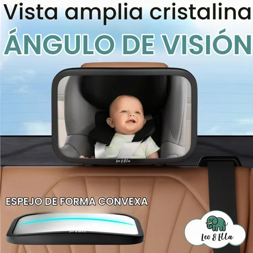 Vista 6 de Leo&Ella Espejo de coche para bebé, tamaño mediano, con montaje ajustable de 360°, visión infantil ultra transparente, inastillable, montaje