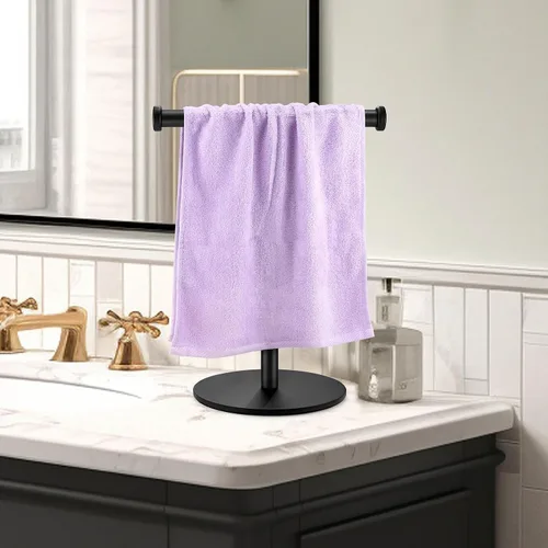Vista 5 de Toallero de mano, toallero de baño negro mate, soporte para toallas de encimera, soporte de toalla en forma de T para baño y cocina, tamaño 11