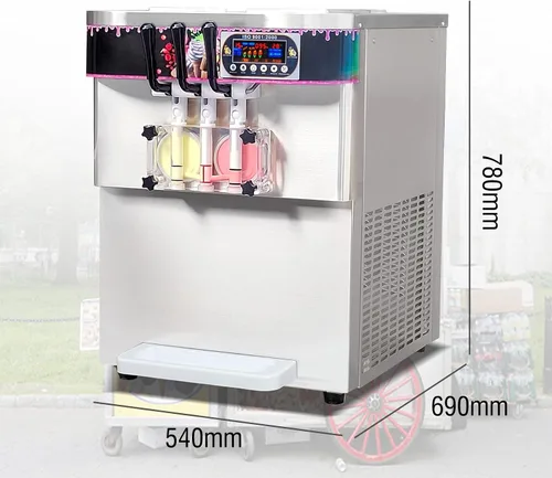 Vista 3 de Máquina de helado suave para encimera de 3 sabores, automática 2+1 sabores mixtos Soft Serve Ice Maker con tolva de 2 x 7 L, cilindro de 2 x 1.5 L
