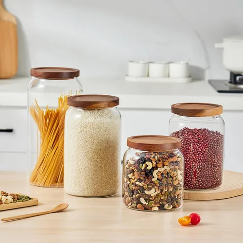 Vista 5 de Sweejar Tarros grandes de cristal para dulces con tapas de madera, tarro de vidrio de 1 galón con tapa, contenedores de almacenamiento