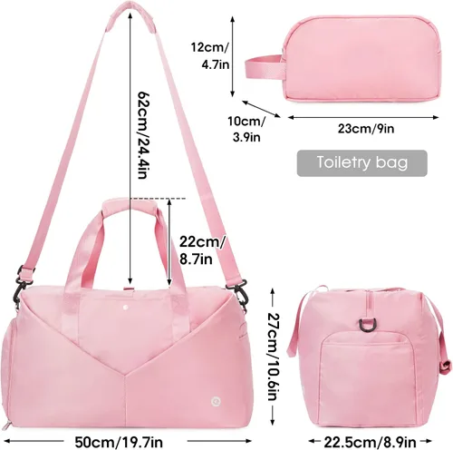Vista 5 de Ceneda Bolsa de lona de gimnasio de 20 pulgadas con bolsillo húmedo para zapatos, portátil, bolsa de fin de semana, bolsa de viaje, bolsa de yoga
