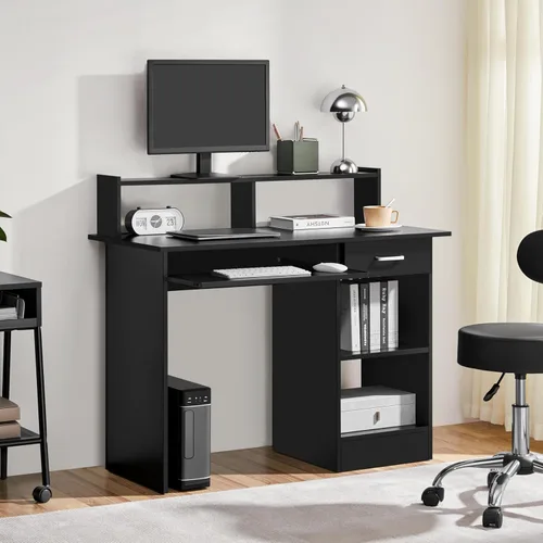 Vista 2 de Yaheetech Escritorio de Computadora de Madera para Casa y Oficina con Cajones y Bandeja Extraíble para Teclado, Escritorio de Estudio y Escritura