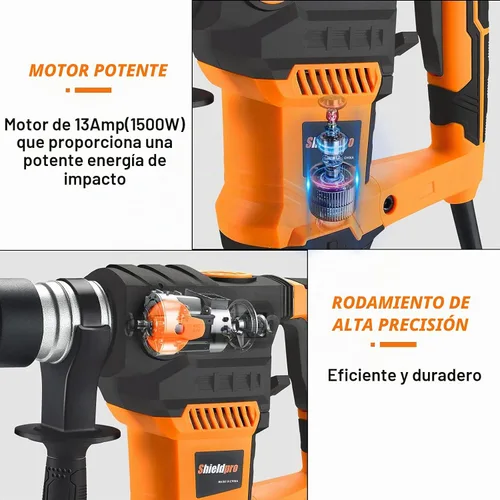 Vista 3 de Taladro de martillo giratorio SDS-Plus de 1-1/4 pulgadas de 13 amperios resistente, embrague de seguridad 3 funciones con control de vibración