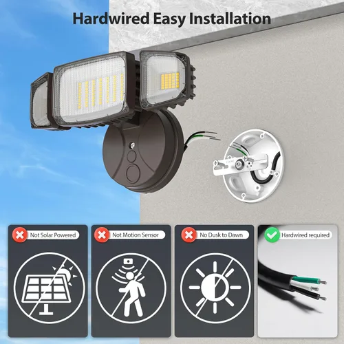 Vista 3 de Olafus Luces de inundación de 55 W para exteriores, luces LED de seguridad de 5500 LM, luz de inundación exterior de 6500 K con 3 cabezales Marrón