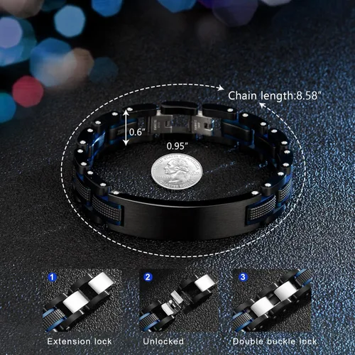 Vista 2 de Zillaly Pulsera de los hombres grabados de encargo de la identificación médica de la alarma