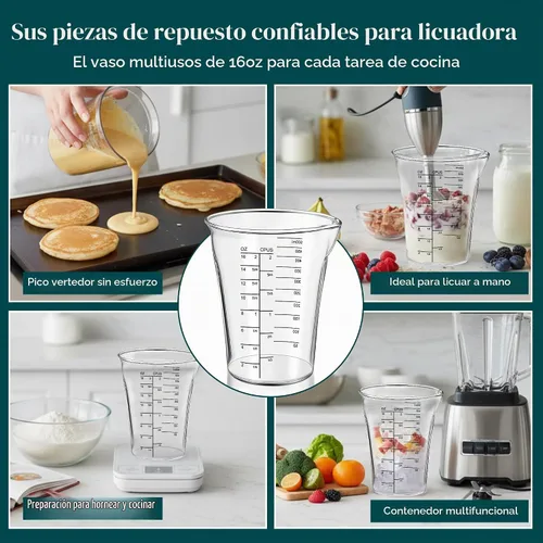 Vista 7 de Feekoon Taza medidora de licuadora de 16 onzas compatible con Cuisinart Smart Stick Hand Blender CSB-79 CSB79MC, accesorios para batidora de vidrio