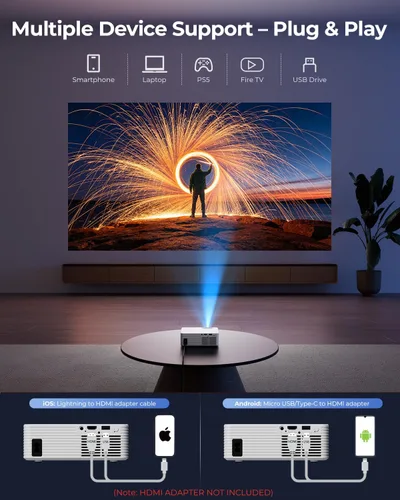 Vista 6 de Mini Projector for iPhone, ELEPHAS Portable Projector for Bedroom Built-in Speaker, 1080P Support, Small Pocket Movie Proyector Compatible with