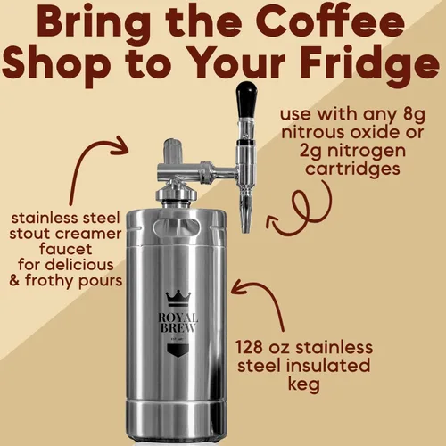 Vista 2 de The Original Royal Brew Nitro - Cafetera fría – Regalo para los amantes del Barril de 128 oz - Acero inoxidable