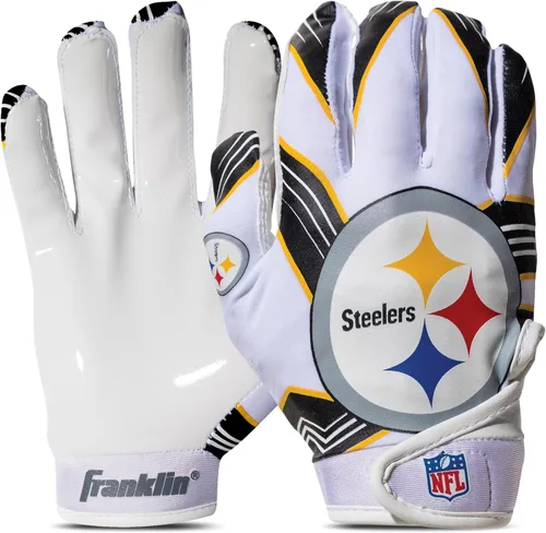 Vista 30 de Franklin Sports - Guantes de receptor de fútbol americano juvenil de la NFL, par de guantes de fútbol para niños con logotipos de equipos de la NFL