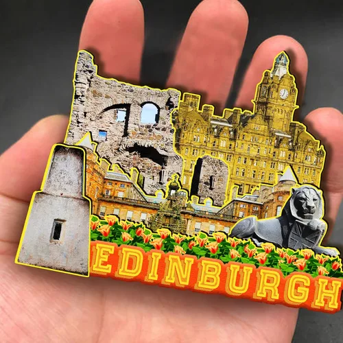 Vista 4 de Imán de madera de Inglaterra Edimburgo 3D para nevera, recuerdos coleccionables, decoración hecha a mano, artesanías 2