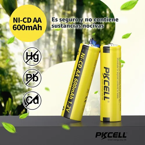 Vista 5 de PKCELL - Paquete de 4 pilas recargables AA 1.2V 600mAh NICD para luces solares