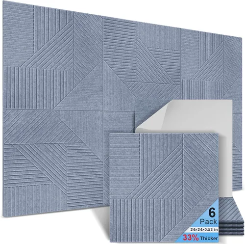 Vista 33 de Paquete de 4 paneles acústicos artísticos autoadhesivos para pared, 16 x 16 x 0.5 pulgadas, paneles acústicos decorativos para pared, paneles