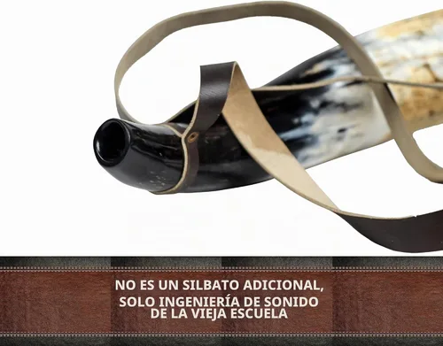 Vista 9 de Juego de cuerno de soplado rústico vikingo con soporte de madera y silbato, decoración de estilo tribal auténtico e instrumento de trompeta