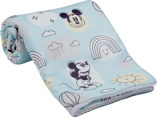 Vista 4 de Lambs & Ivy Disney Baby Classic Mickey Mouse - Manta de forro polar suave azul/blanco
