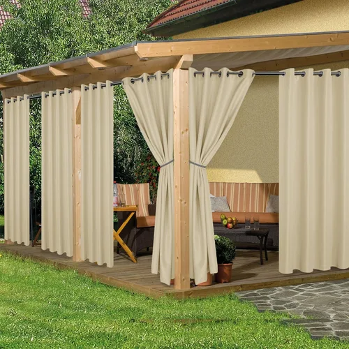 Vista 21 de HolidayIdeas Cortinas impermeables para patio, 4 paneles, 54 x 84 pulgadas, protección de privacidad y filtrado de luz, cortinas exteriores con Negro