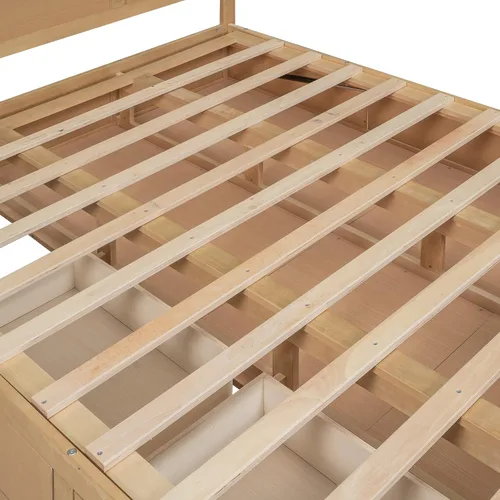 Vista 7 de Cama de plataforma de almacenamiento de tamaño matrimonial, con cajones de cabecera y soporte de listones de madera, base de cama de plataforma