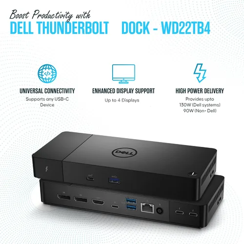 Vista 3 de WD22TB4 Dell Thunderbolt 4 Dock, estación de acoplamiento de 40 Gbps USB-C