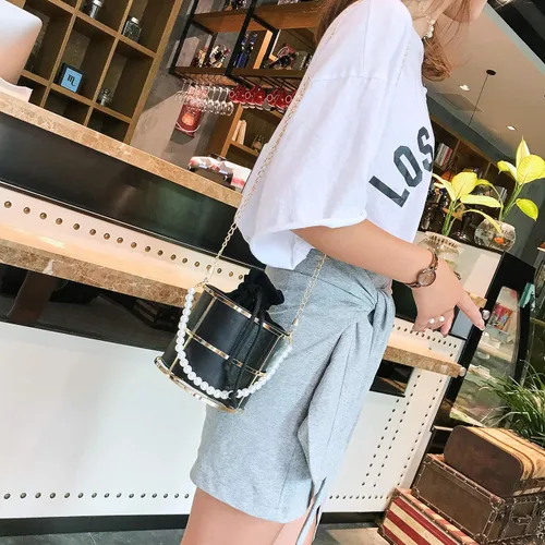 Vista 2 de Bolso de embrague para las mujeres de la perla de la noche de los bolsos de la tarde del metal de la manija superior del cubo del bolso de cristal