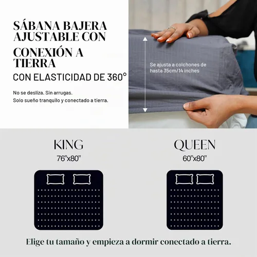 Vista 3 de Grounding Sheets King Size 76 x 80 x 13.5 pulgadas, algodón orgánico con plata, sábanas bajeras de tierra grises para mejorar el bienestar general