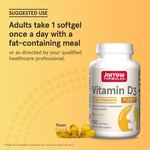 Vista 7 de Jarrow Formulas vitamina D3, 2500 IU, 100 cápsulas blandas, D2500, 1, 1