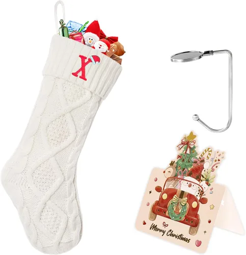 Vista 70 de Calcetines de Navidad con inicial A, 20 pulgadas, con iniciales bordadas para la familia, calcetín navideño tejido personalizado con monograma