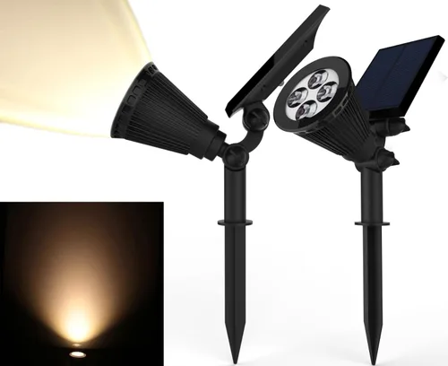Vista 8 de Magictec Focos solares, 2 en 1 ajustables 4 luces LED solares de pared/paisaje con sensor de encendido/apagado automático, paquete de 2 (RGB)