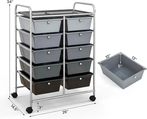 Vista 3 de Carrito de almacenamiento con ruedas de 10 cajones, organizador con ruedas para arte, herramientas, manualidades, papel, álbum de recortes, carrito