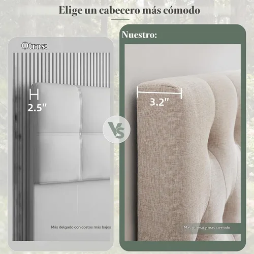 Vista 6 de Kingfun Cabeceras con diseño moderno de botones, cabecera de cama tapizada y acolchada de tela de lino premium, cabecera de madera maciza ajustable