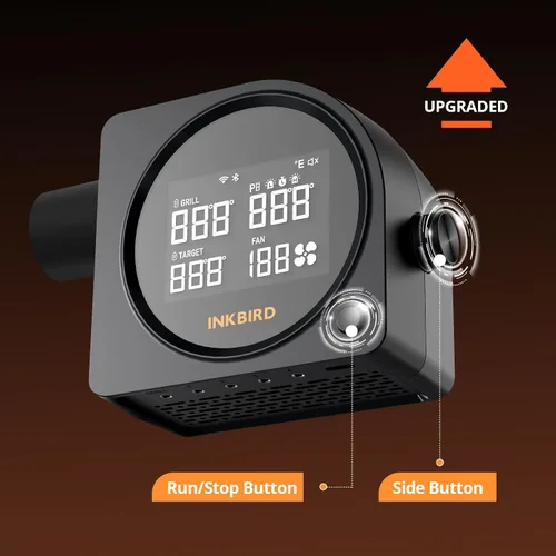 Vista 4 de Controlador de temperatura para barbacoa 5G Wi-Fi y Bluetooth INKBIRD, ventilador automático para ahumador con pantalla LCD para parrilla