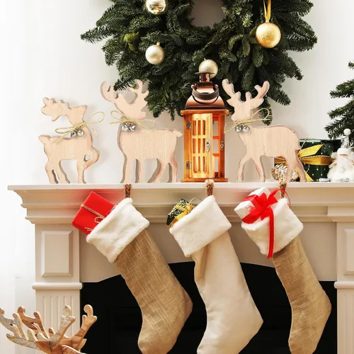 Vista 4 de COCHIE Decoración Bonita de Bandeja Escalonada Navideña para Interiores, Decoraciones de Mesa Navideñas de Reno de Madera y Centro de Mesa de Árbol