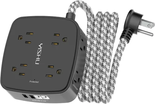 Vista 16 de Regleta de protección contra sobretensiones de 5 pies, 8 tomas amplias con 4 puertos USB, extensor de salida de 3 lados con cable de extensión de 5