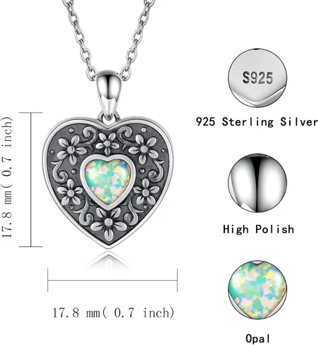 Vista 7 de MANBU Collar con medallón de plata de ley para mujer colgante de medallón de ópalo de corazón que sostiene imágenes siempre contigo, fotos