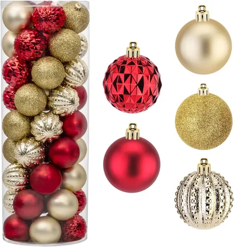 Vista 10 de Amooca Adornos de bolas de Navidad, 28 piezas de 2.8 pulgadas/3.15 pulgadas, inastillables, juego de bolas brillantes mate multiformas, colgantes