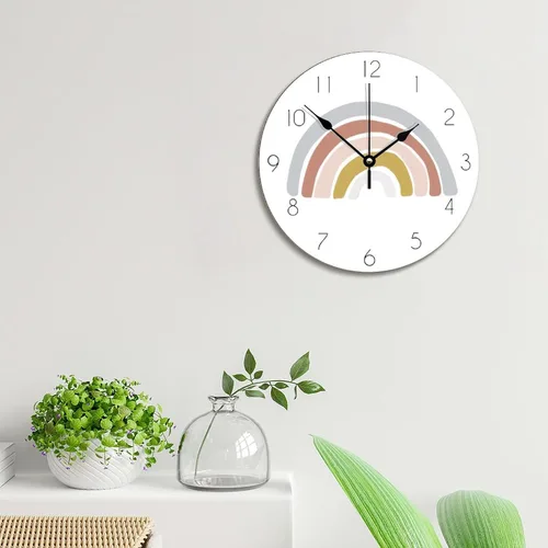 Vista 3 de ArogGeld Reloj de pared grande de madera para decoración de guardería, funciona con pilas, 12 pulgadas, silencioso, arco iris, bohemio, reloj