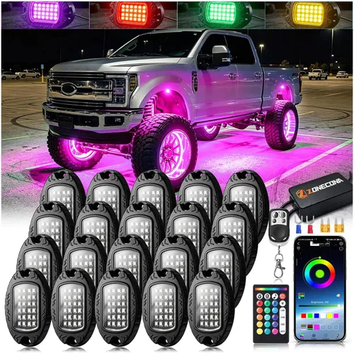 Vista 10 de 8Pods Luces LED RGB de Metal para Rocas con Control Remoto APP/RF, Luces de Resplandor Inferior Multicolor Impermeables para Vehículos con Modo
