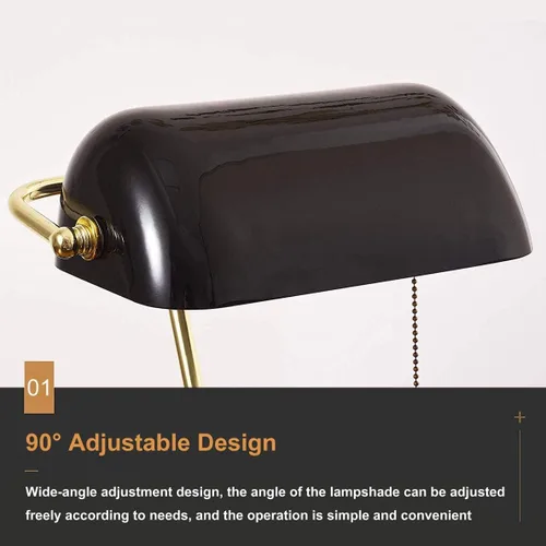 Vista 4 de Lámpara de mesa retro, lámpara tradicional de banqueros con interruptor de extracción, lámpara de escritorio vintage, lámpara de biblioteca antigua