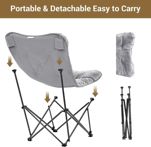 Vista 5 de Silla de mariposa acolchada y cómoda, silla plegable con respaldo alto para dormitorio, sala de estar, camping, césped