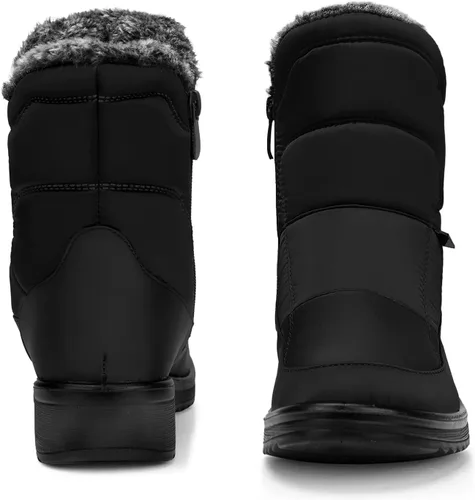 Vista 7 de SHIBEVER Botas de nieve para mujer, botines de invierno, impermeables, con forro de piel, con cremallera lateral, botas para exteriores