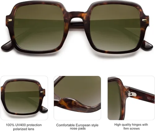 Vista 2 de SOJOS Retro Square Polarized Sunglasses for Women Men Classic Vintage Sunnies SJ2226