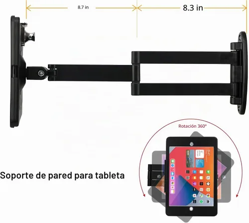 Vista 2 de Soporte de pared con pliegue y bloqueo antirrobo para iPad 10.2