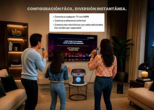 Vista 5 de Singing Machine Platinum Plus - Sistema de karaoke todo en uno con 2 micrófonos inalámbricos, Bluetooth/WiFi, altavoz de sonido portátil premium