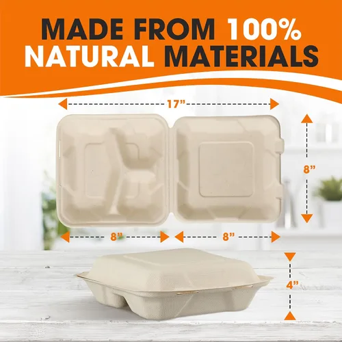 Vista 4 de Cheer Collection 8x8 Compostable Takeout Containers (50 pack) - Eco Friendly Microwavable Clamshell Containers Biodegradable Food Containers for