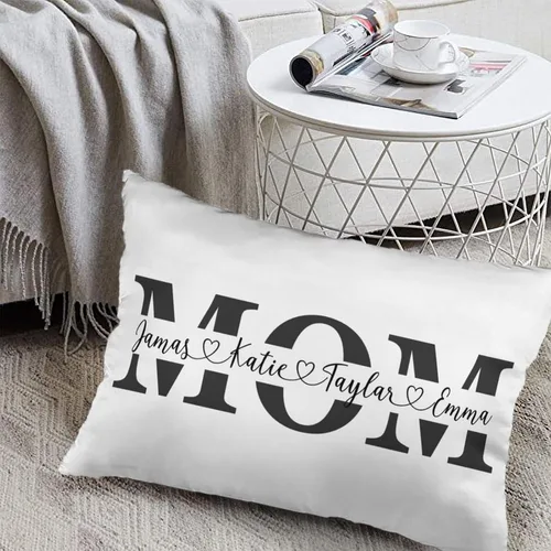 Vista 6 de Fundas de almohada lumbar personalizadas para el Día de la Madre con nombres de los niños, 12 x 20 pulgadas, funda de cojín rectangular decorativa