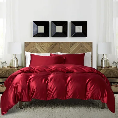 Vista 14 de HOTNIU Juego de funda de edredón de seda satinada con cierre de cremallera, colección de ropa de cama de 2 piezas ultra suave de alta calidad